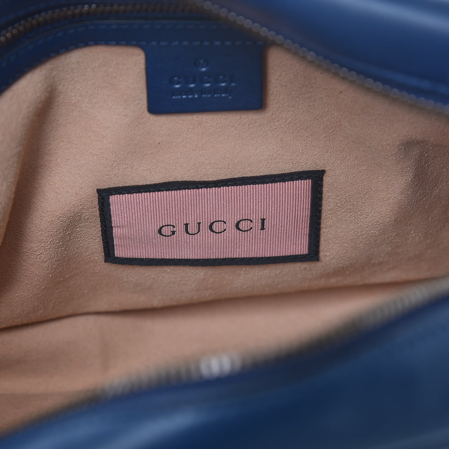 Calfskin Matelasse GucciGhost Medium GG Marmont Chain Shoulder Bag Blue Agata Hibiscus Red