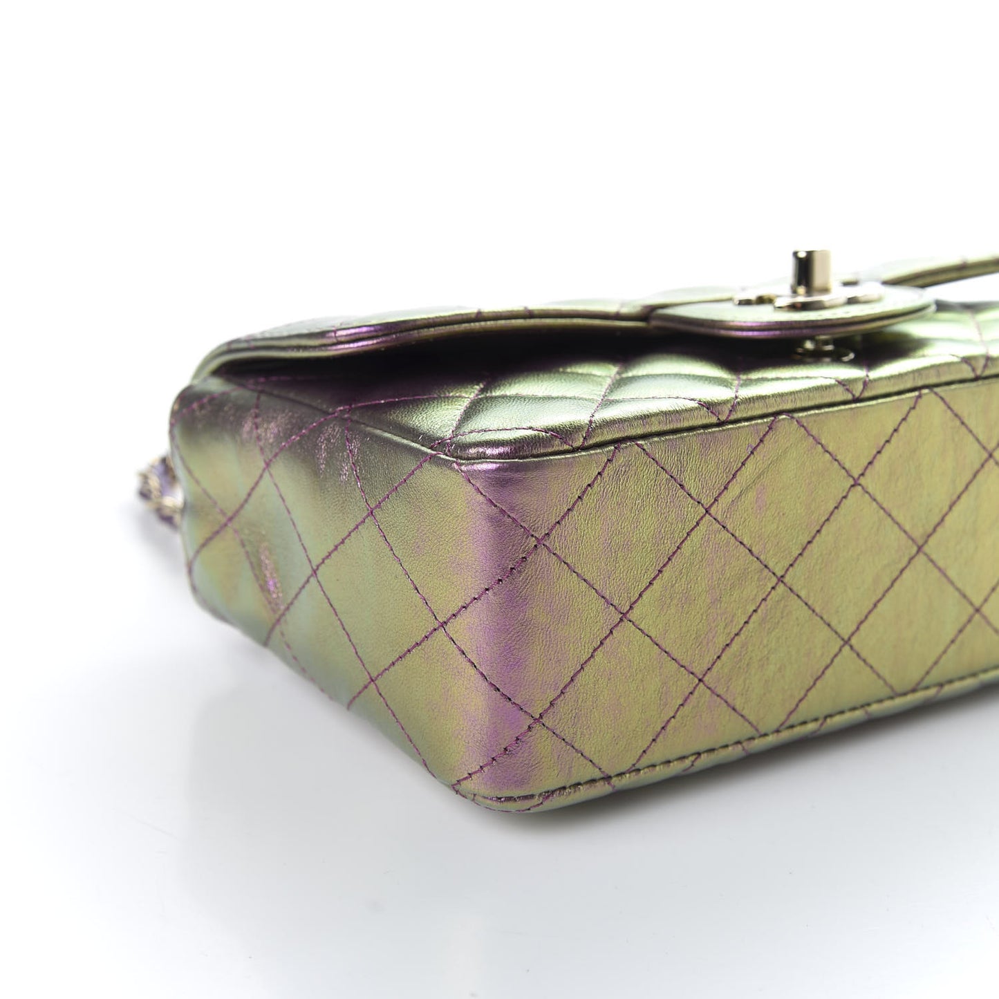 Iridescent Lambskin Quilted Mini Rectangular Flap Purple