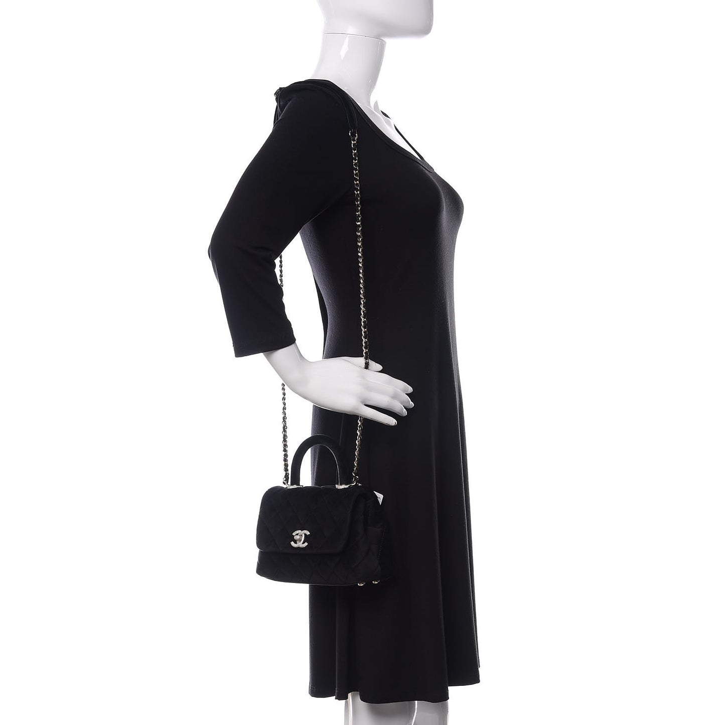 Velvet Crystal Quilted Extra Mini Coco Handle Flap Black