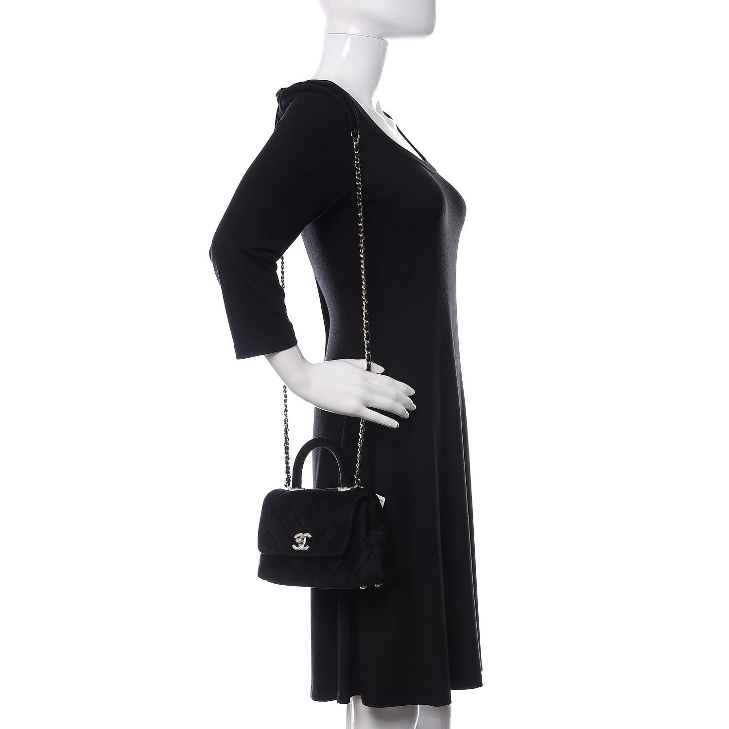 Chanel Velvet Crystal Quilted Extra Mini Coco Handle Flap Black 2 of 10