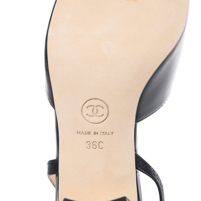 Chanel Lambskin Grosgrain Cap Toe CC Slingback Pumps 36 Black 6 of 9
