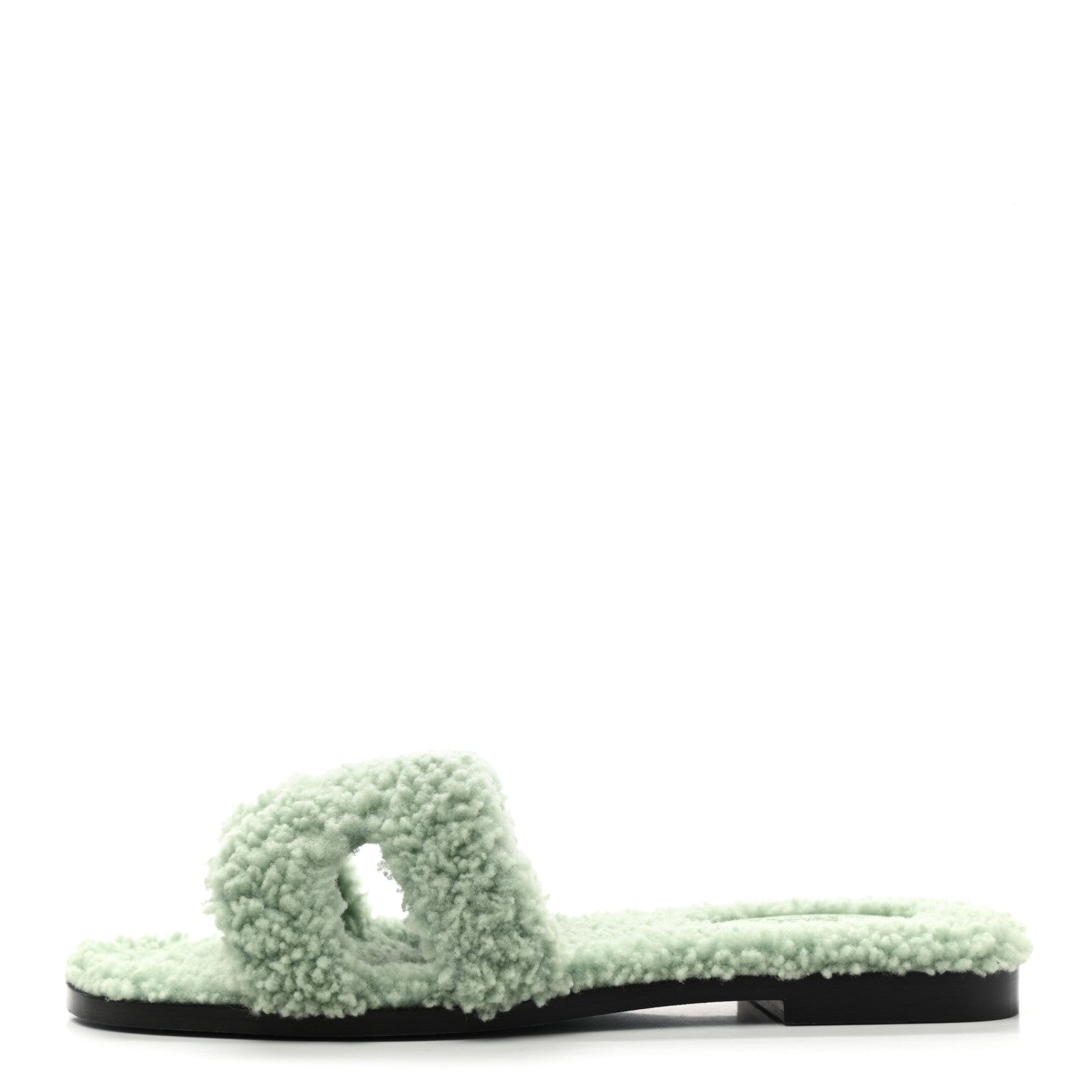 Hermes Woolskin Oran Sandals 36.5 Vert D’Eau 1 of 8