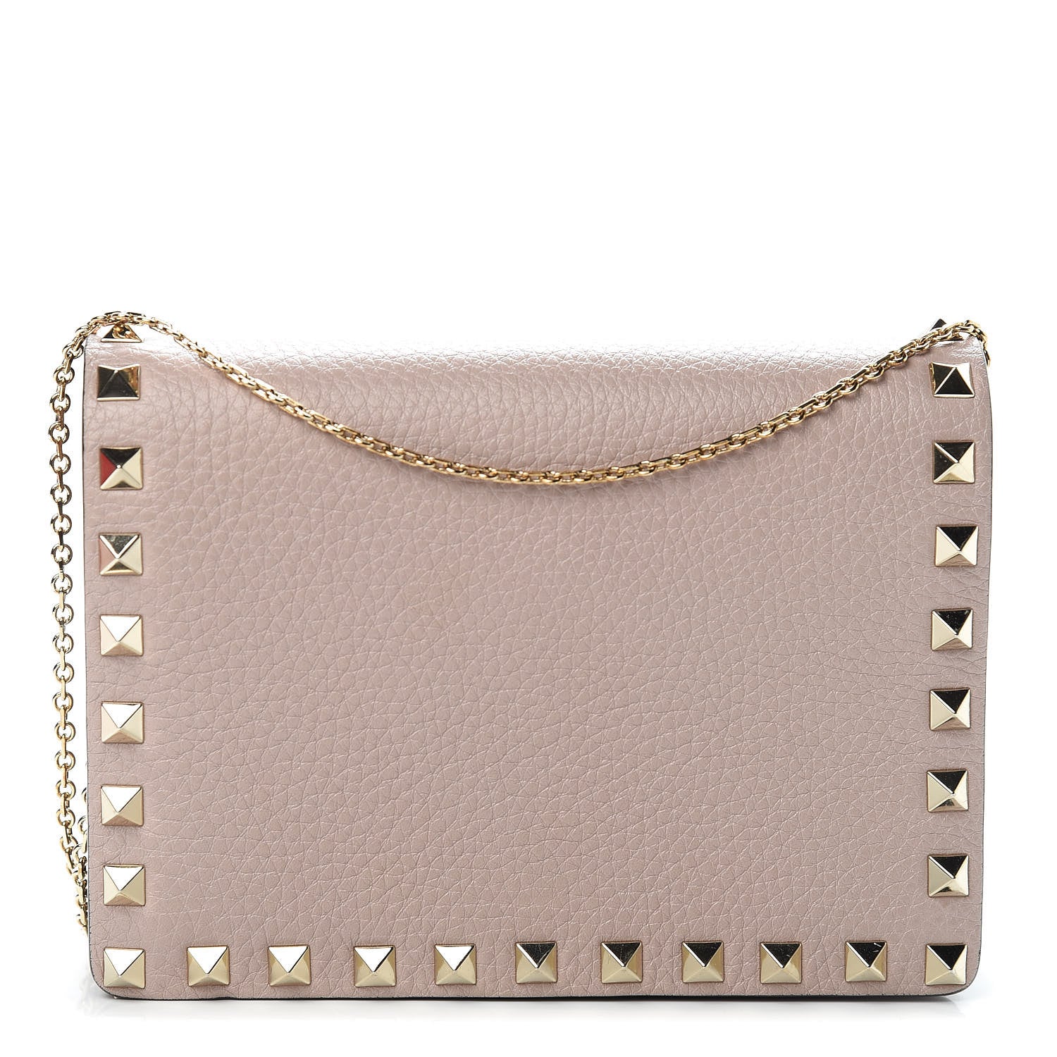 Valentino Garavani Pebbled Calfskin Rockstud Wallet on Chain Poudre 1 of 11
