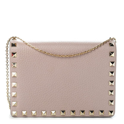 Valentino Garavani Pebbled Calfskin Rockstud Wallet on Chain Poudre 1 of 11