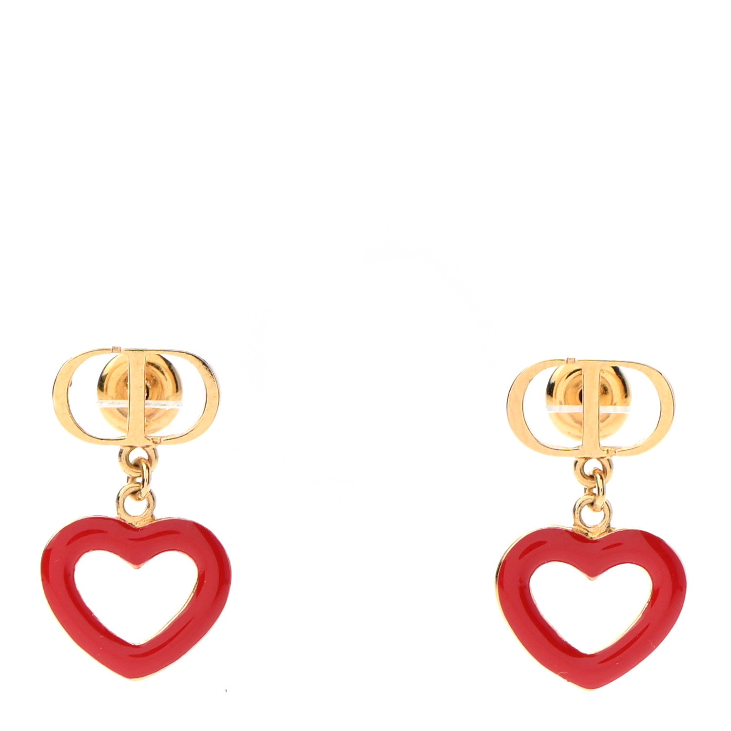 Christian Dior CD Dioramour Heart Earrings Gold Red 1 of 4