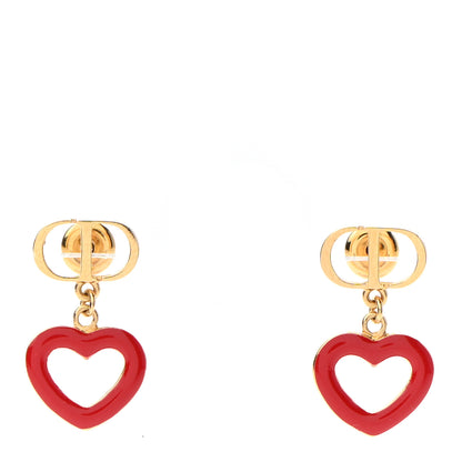Christian Dior CD Dioramour Heart Earrings Gold Red 1 of 4