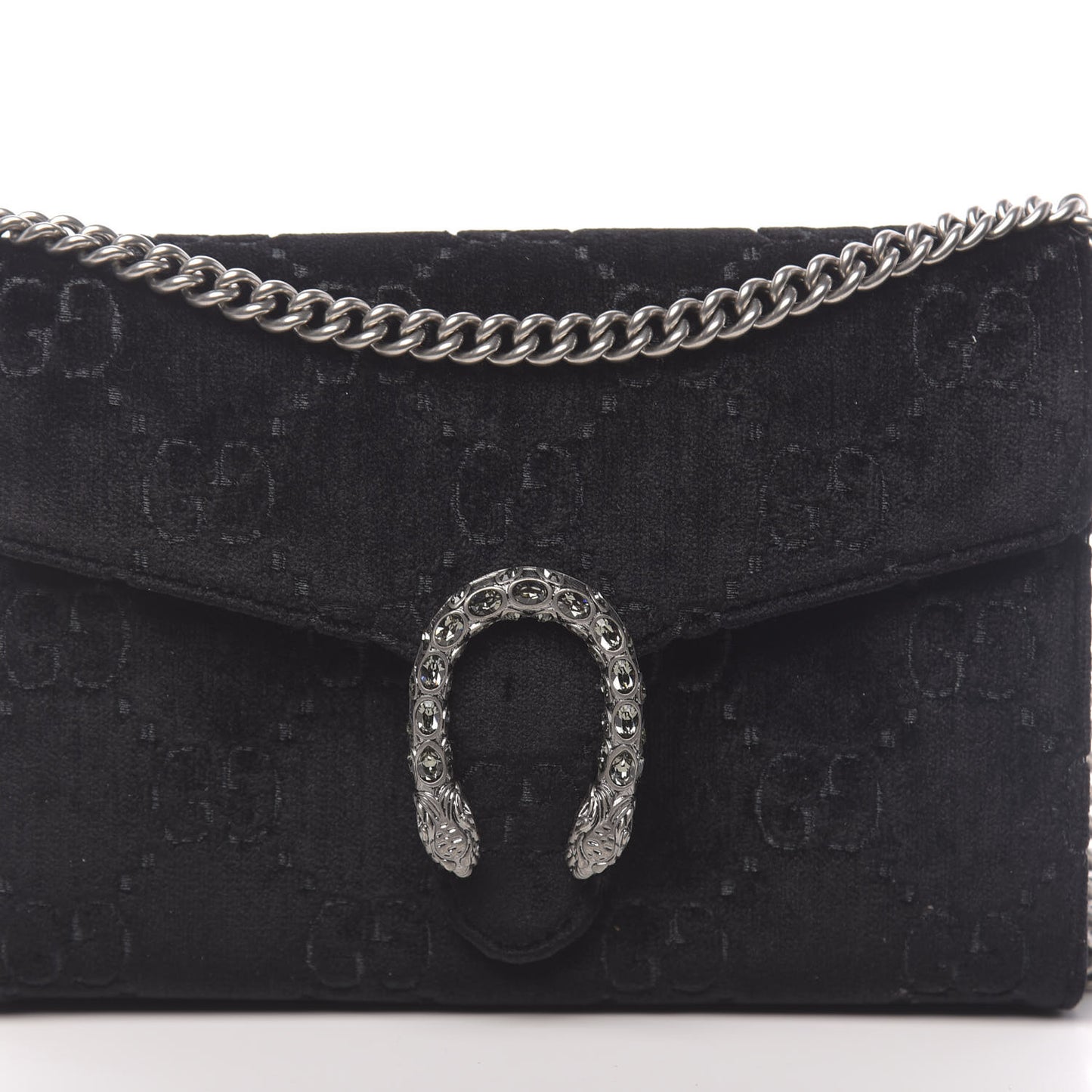 Velvet GG Monogram Mini Dionysus Chain Wallet Black