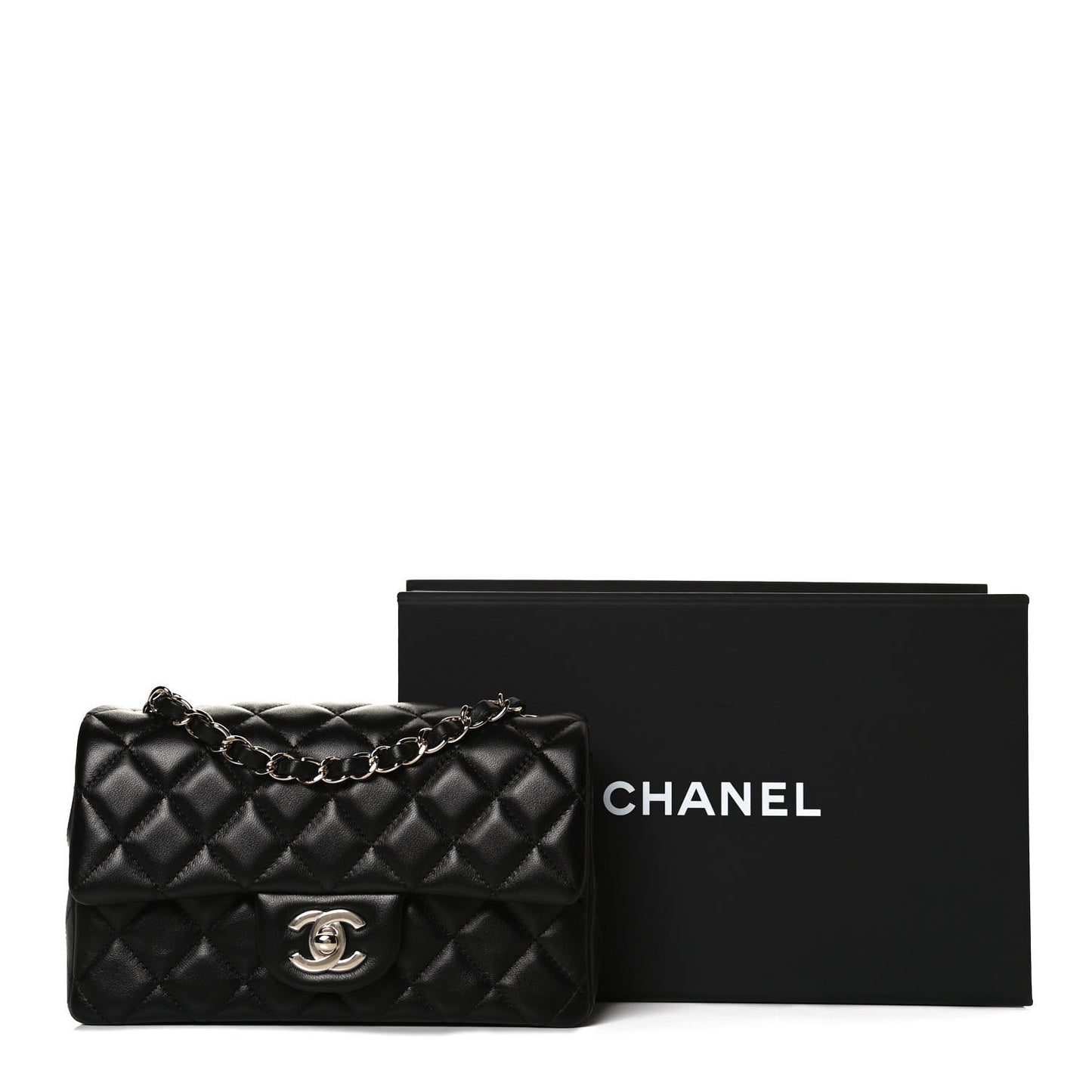 Lambskin Quilted Mini Rectangular Flap Black
