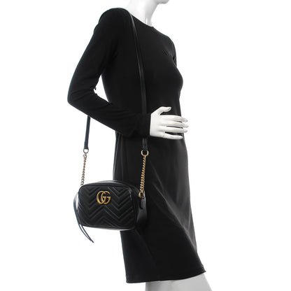 Gucci Calfskin Matelasse Small GG Marmont Chain Shoulder Bag Black 2 of 7