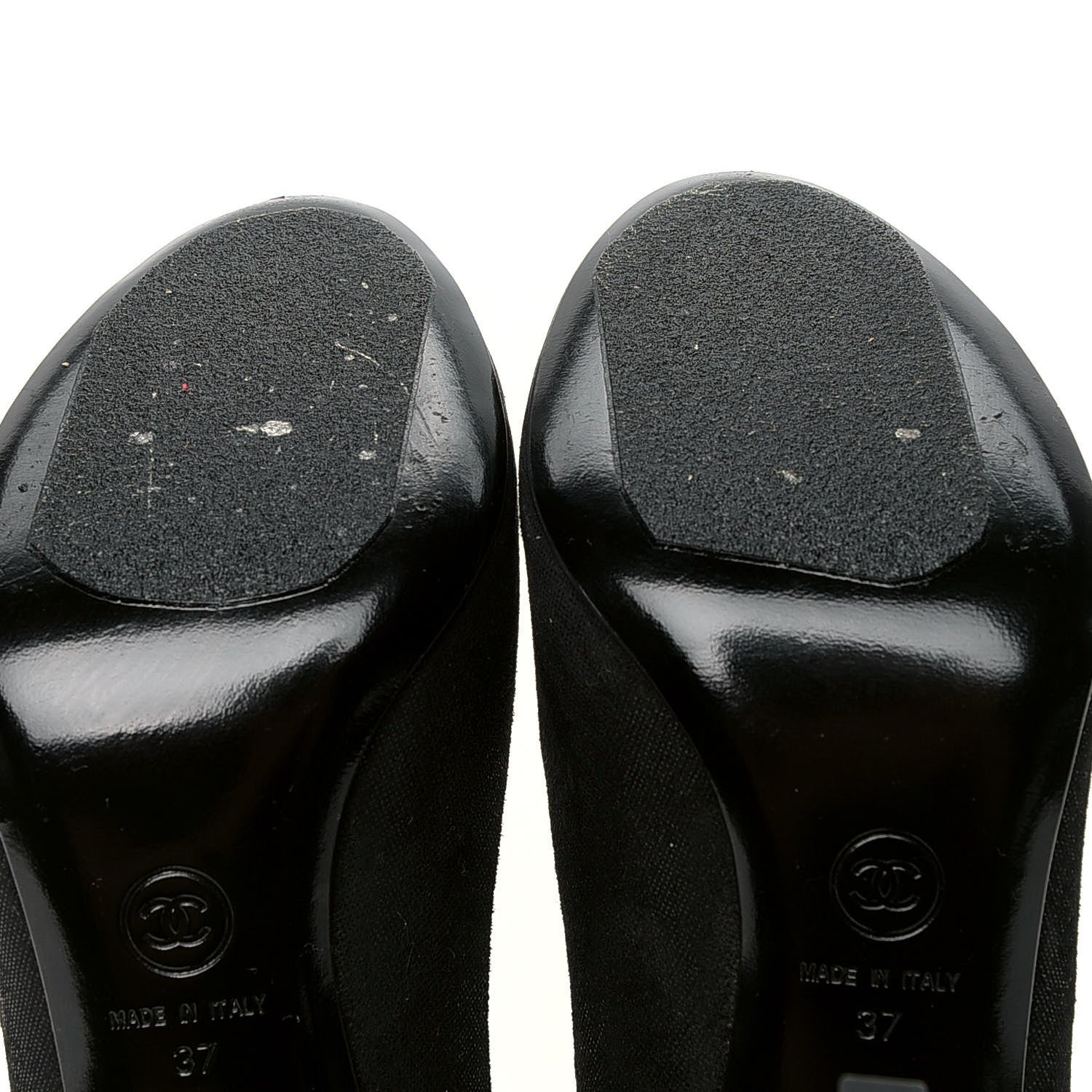 Chanel Metallic Fabric Jewel Cap Toe Pumps 37 Black Blue 5 of 6