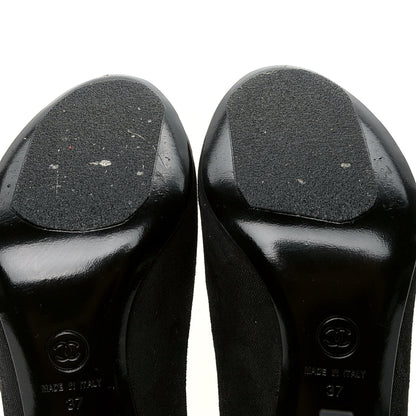 Chanel Metallic Fabric Jewel Cap Toe Pumps 37 Black Blue 5 of 6