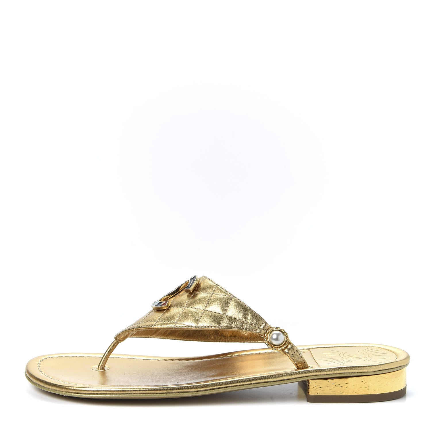 Chanel Metallic Lambskin Enamel CC Thong Sandals 39.5 Gold 1 of 11