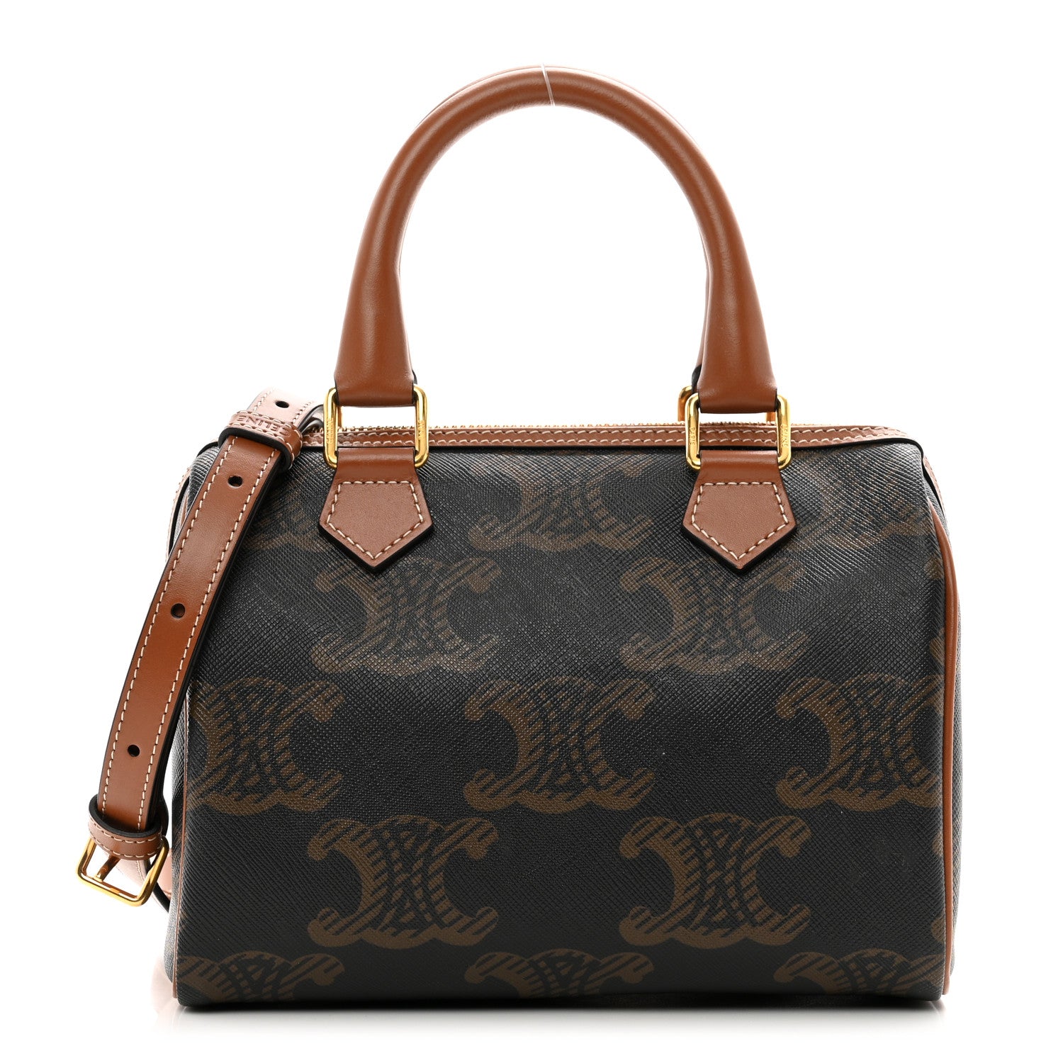 Celine Triomphe Canvas XL Calfskin Small Boston Bag Tan 1 of 10