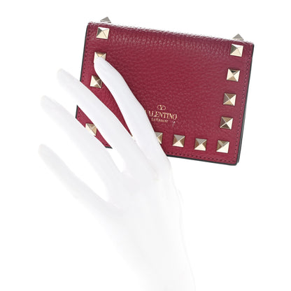 Valentino Garavani Pebbled Calfskin Rockstud Bi-Fold Card Holder Raspberry 2 of 6