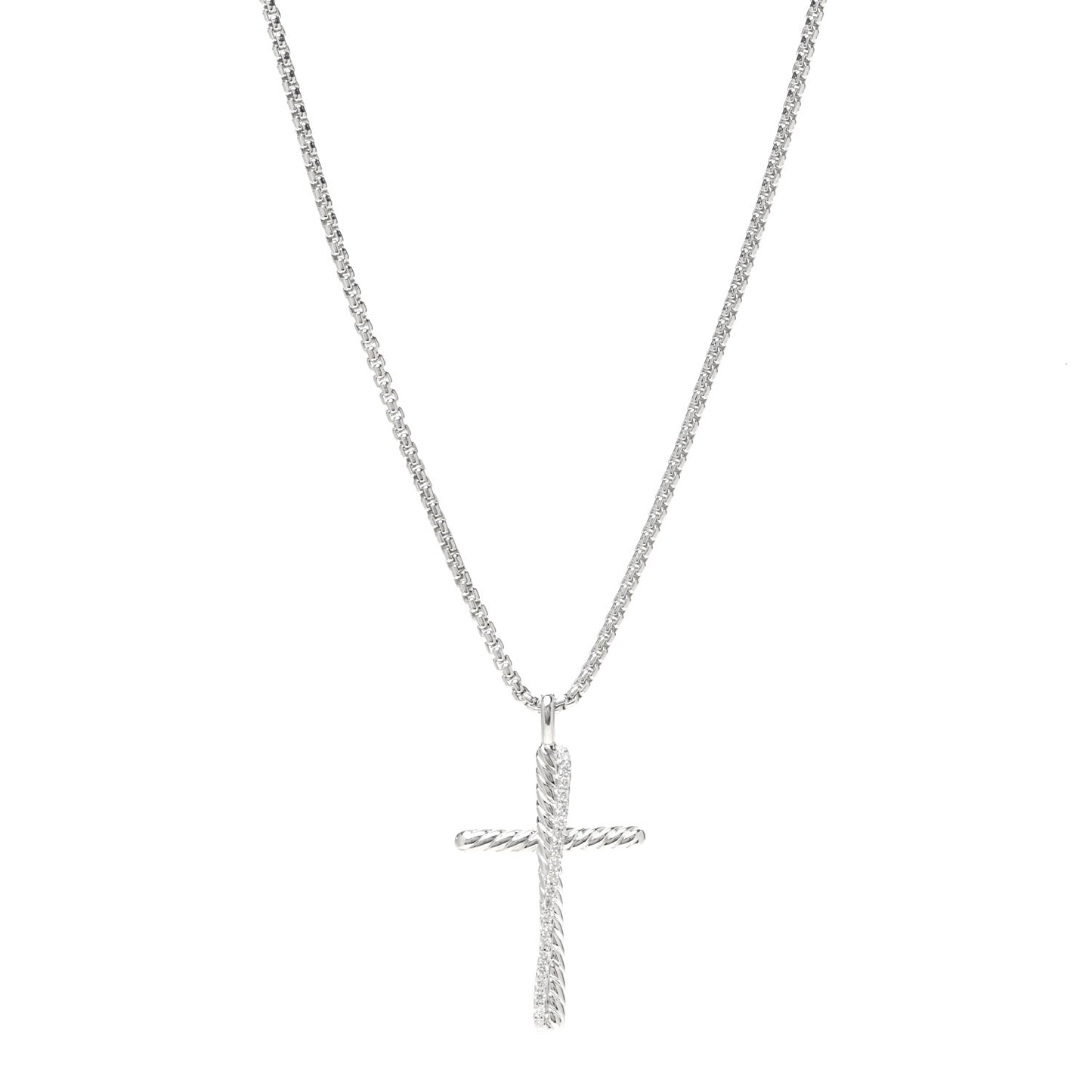 Sterling Silver Diamond Pave 29mm Crossover Cross Necklace