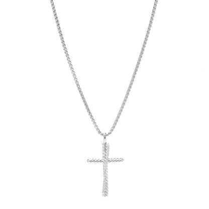 David Yurman Sterling Silver Diamond Pave 29mm Crossover Cross Necklace 1 of 4