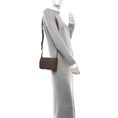 Bottega Veneta Lambskin Maxi Intreccio Small Cassette Crossbody Bag Taupe Grey 3 of 11