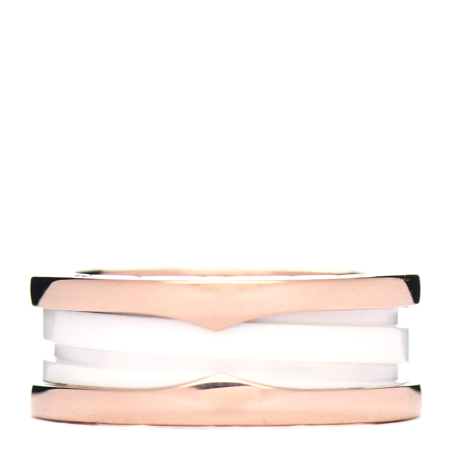 18K Rose Gold White Ceramic B.Zero1 Two-Band Ring 54 6.75