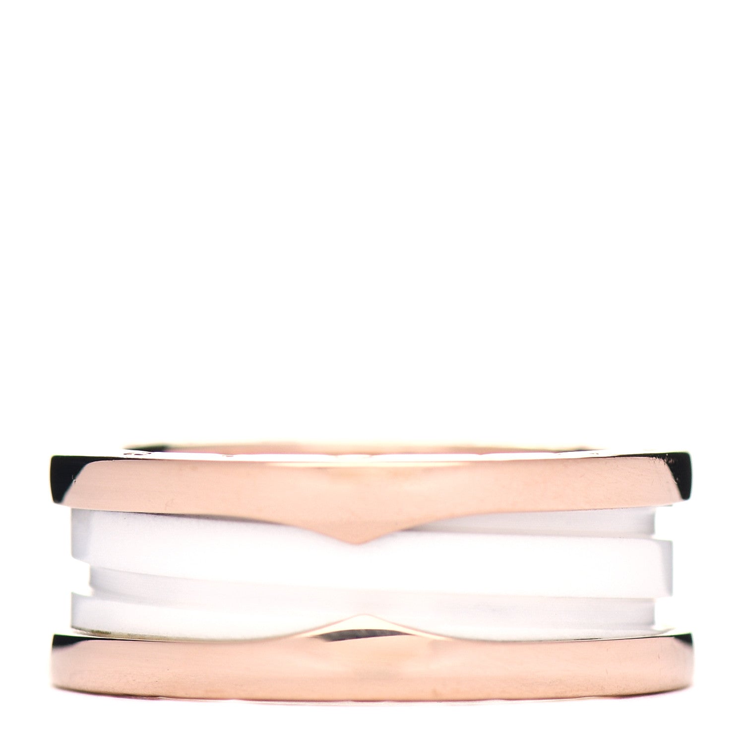 Bulgari 18K Rose Gold White Ceramic B.Zero1 Two-Band Ring 54 6.75 1 of 6