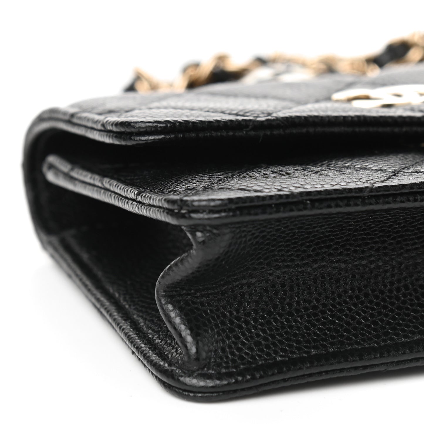 Caviar Quilted Pearl Card Holder On Chain Black