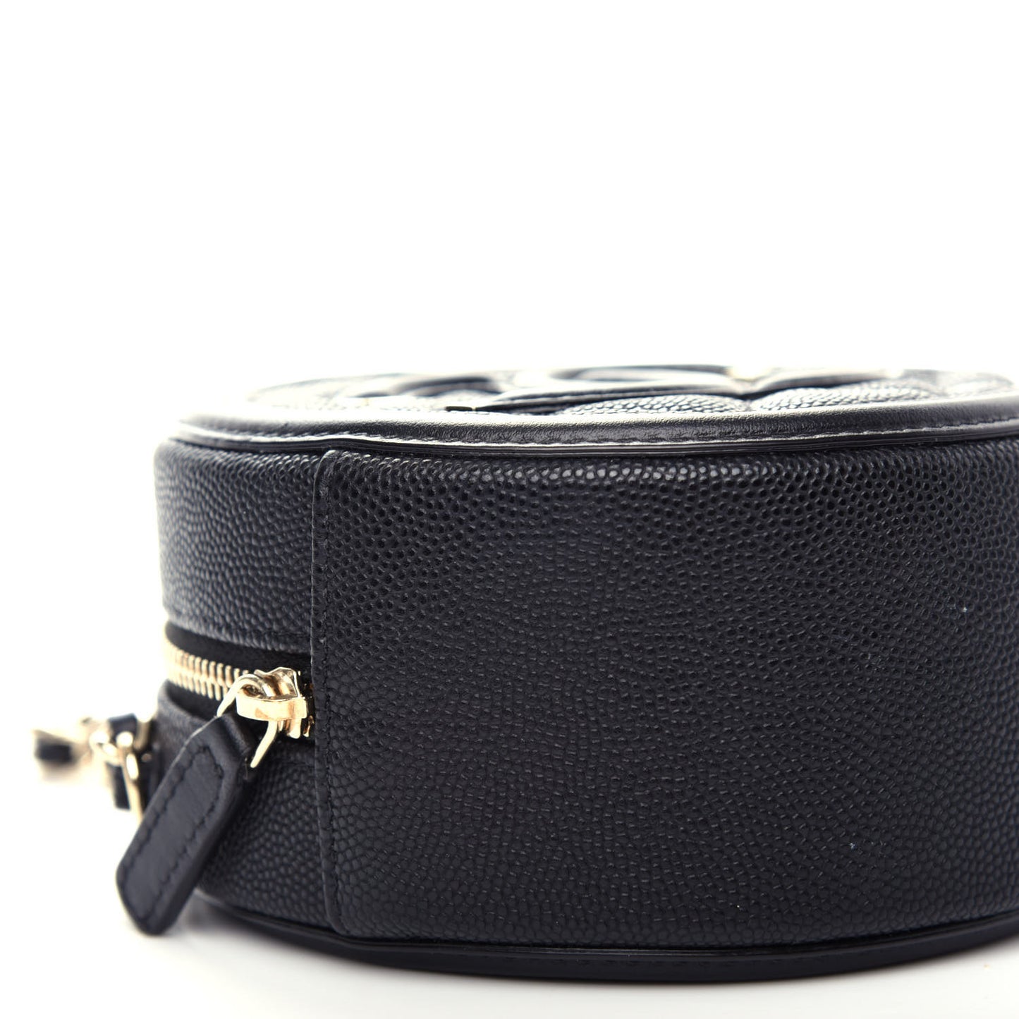 Caviar Quilted Round Filigree Crossbody Black