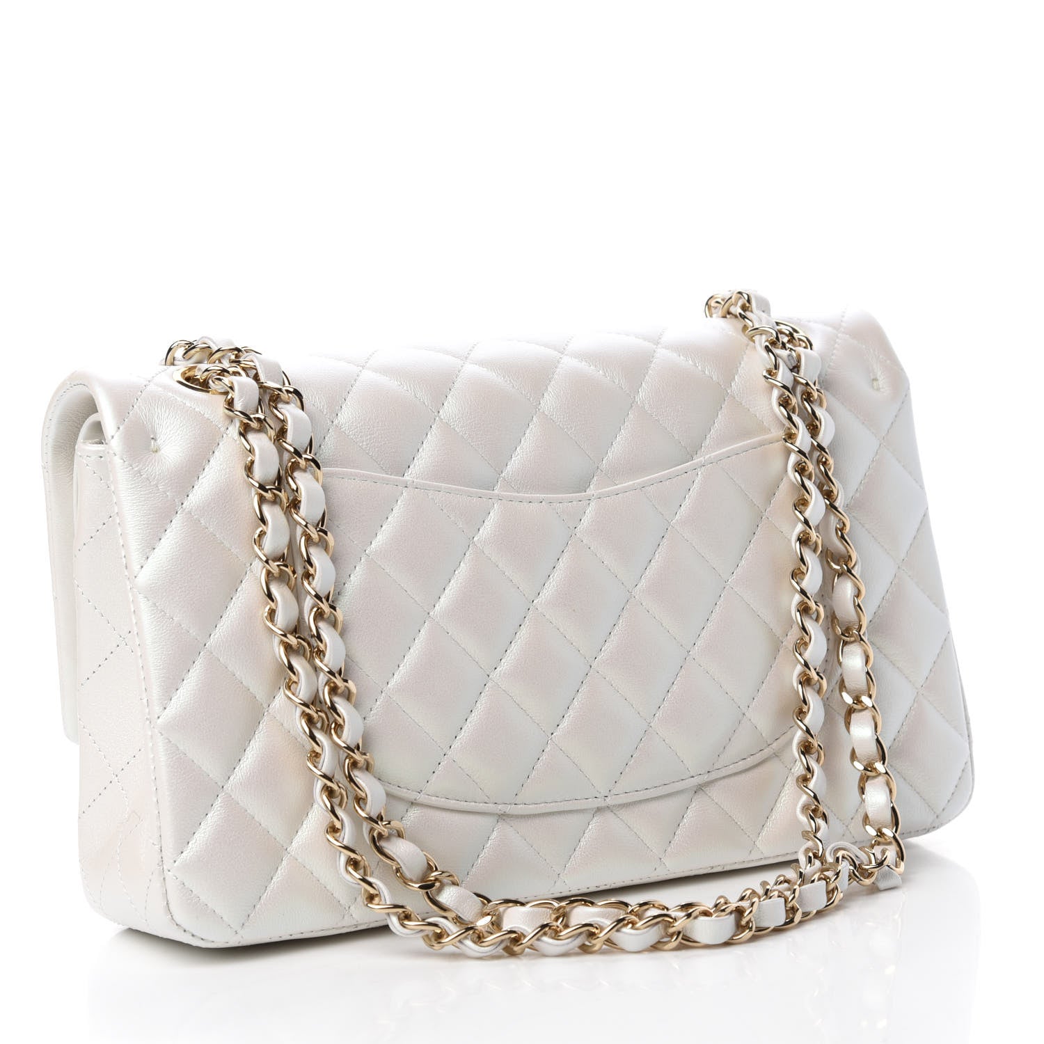 CHANEL キルティングポーチ ホワイト Chanel White Quilted Lambskin Vanity Case With Pearl Crush