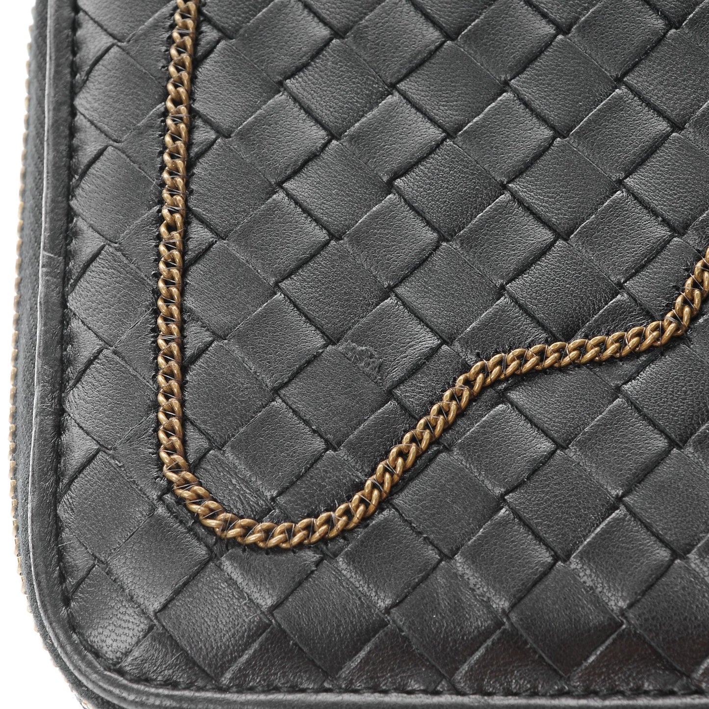 Nappa Intrecciato Zip Around Chain Wallet Nero Black
