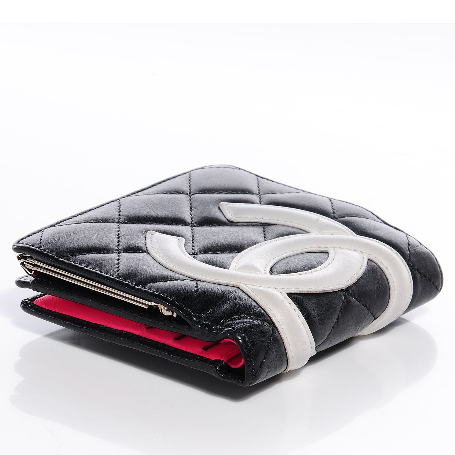 Chanel Calfskin Quilted Cambon Bi-Fold Wallet Black White 7 of 8