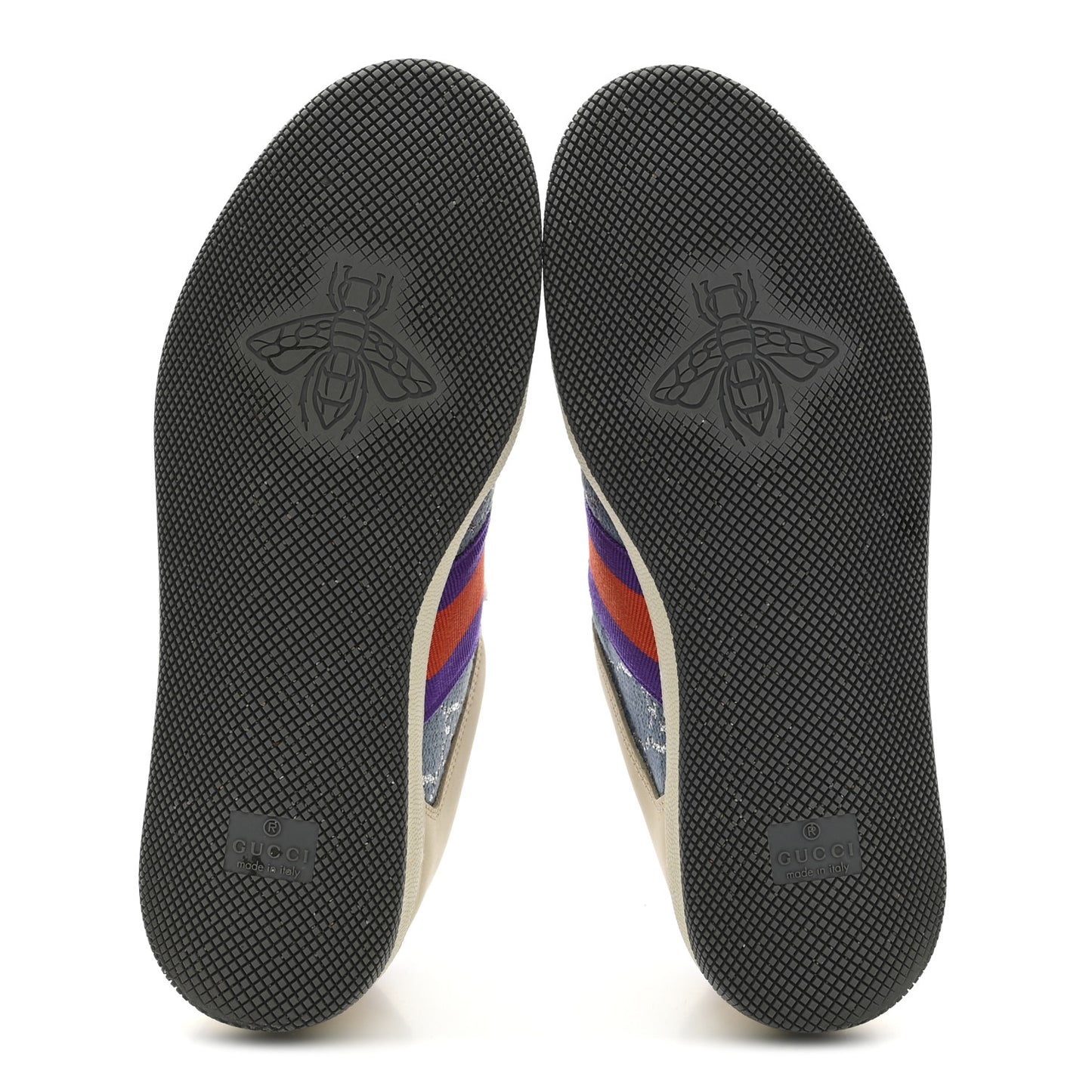 Calfskin Lame GG Monogram Web Womens Screener Sneakers 37.5 Blue Silver Dusty Milk Shine Purple