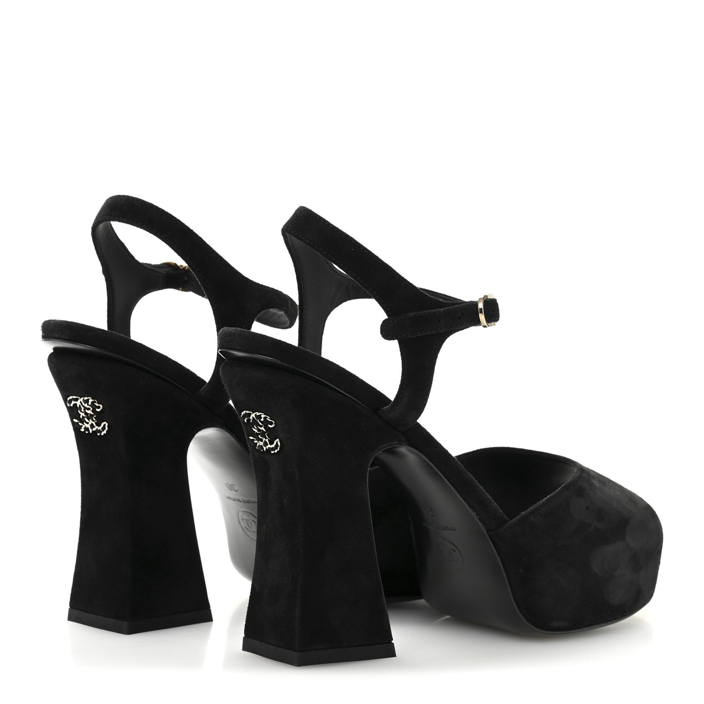 Suede Calfskin Platform Sandals 39 Black