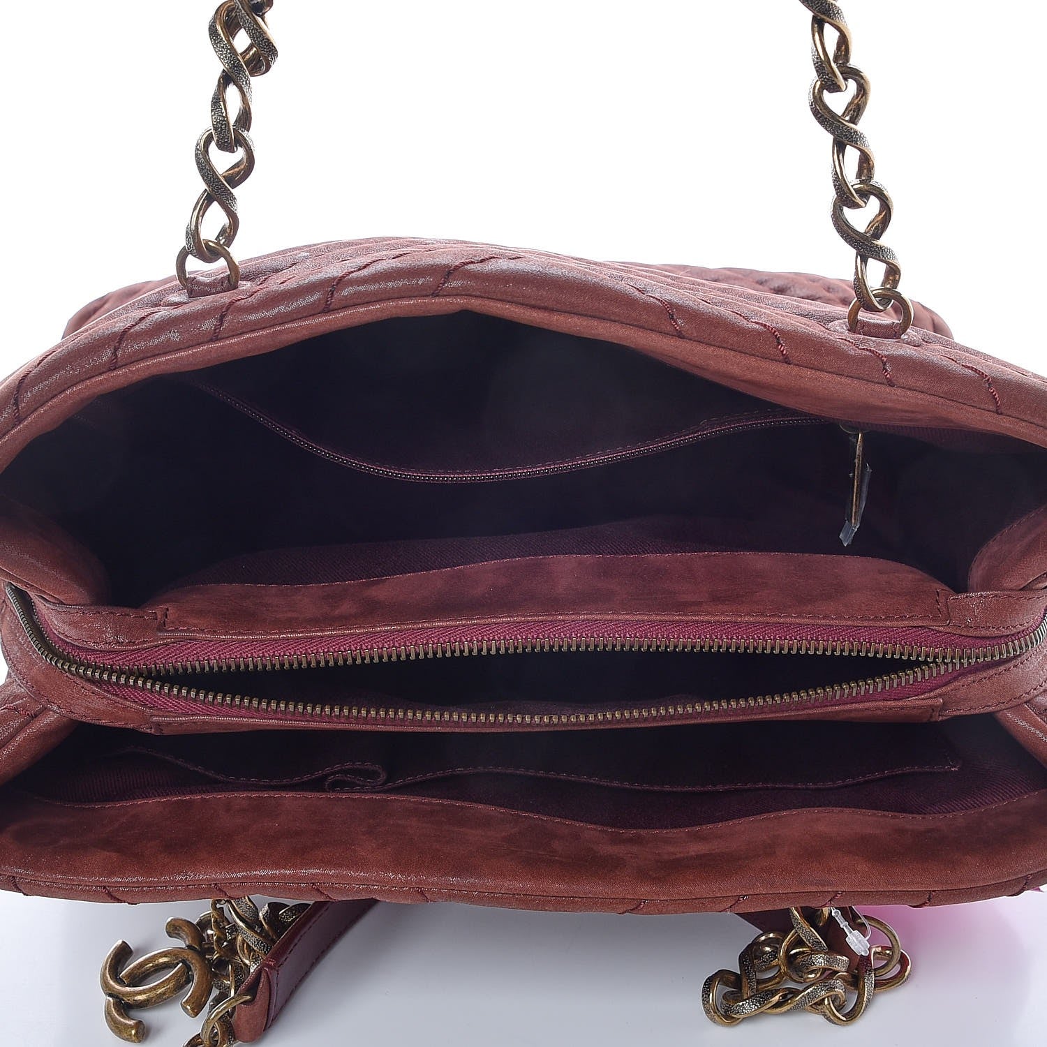 Chanel Iridescent Calfskin Chevron Quilted Surpique Tote Burgundy 6 of 18