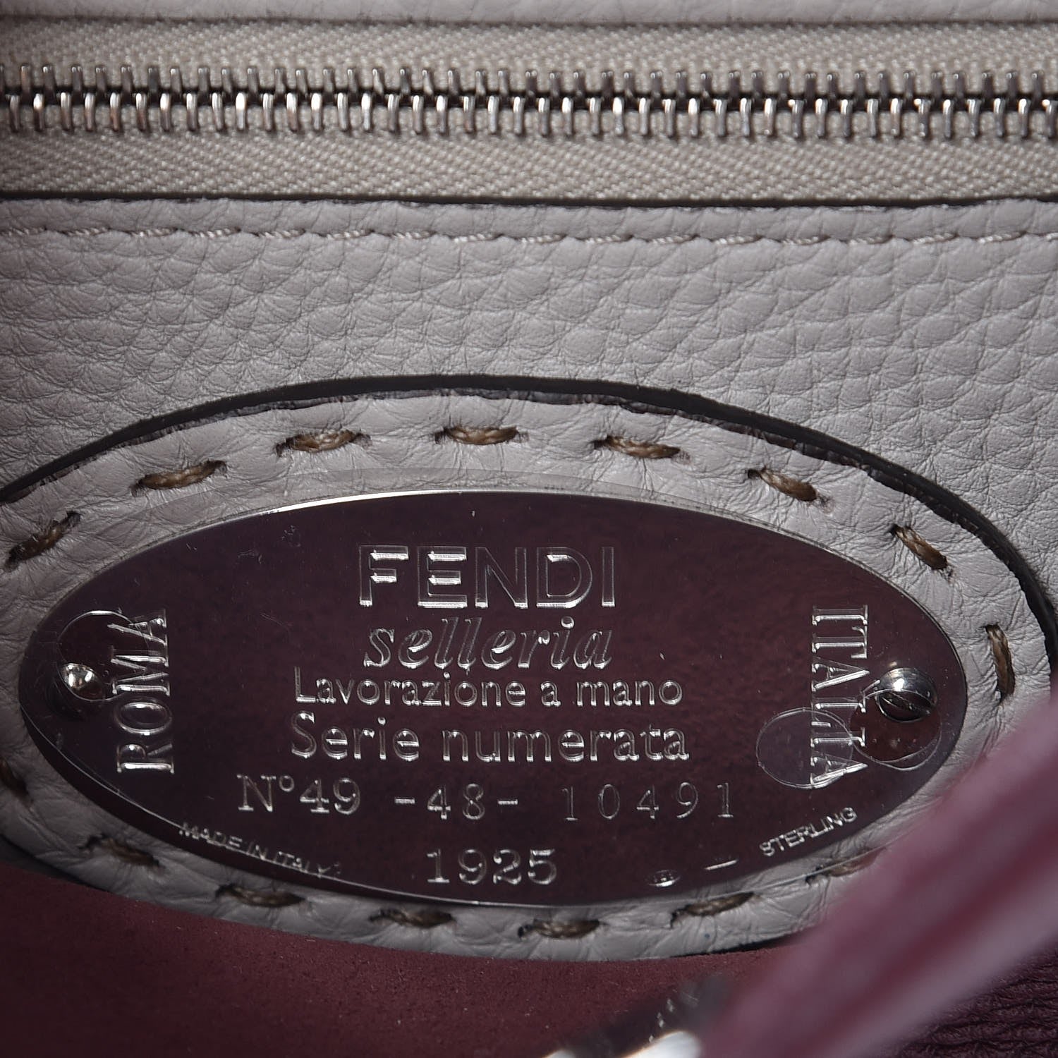 Fendi Cuoio Romano Selleria Bi-Color Mini Peekaboo Iconic Satchel Bordeaux Grigio Polvere 7 of 8
