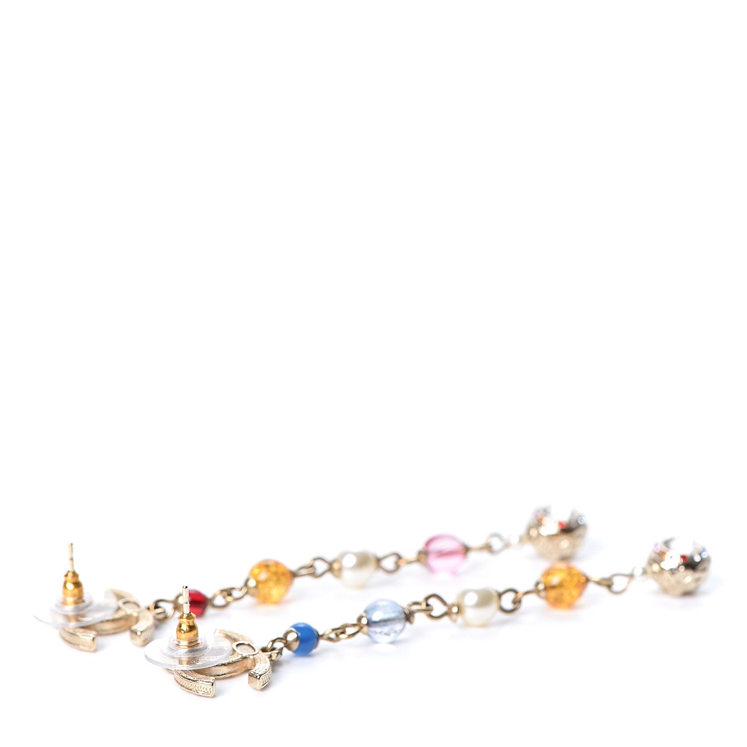 Chanel Crystal Pearl Bead CC Long Drop Earrings Multicolor 3 of 5