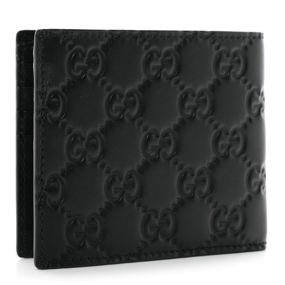 Gucci GG Calfskin Embossed Emblem Bi-Fold Wallet Black 3 of 7
