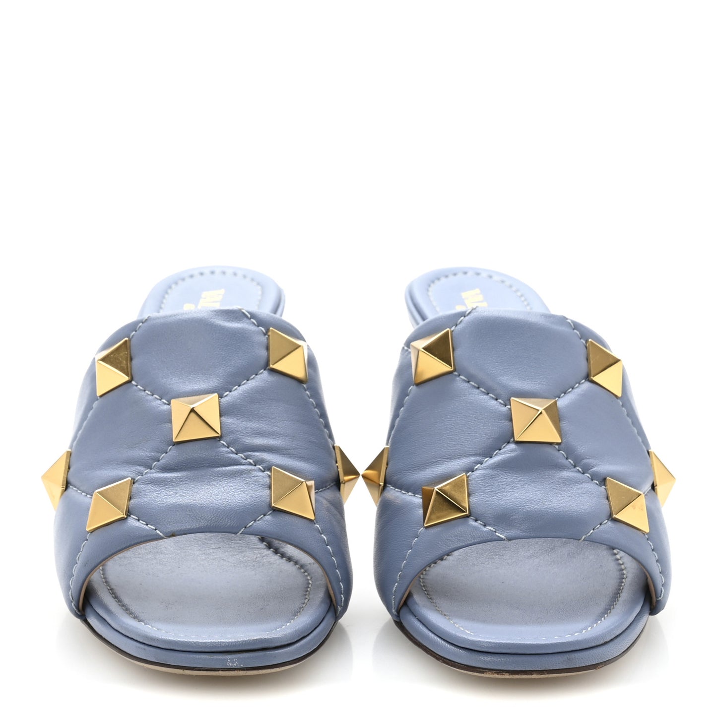 Nappa Quilted Roman Stud 65mm Slide Sandals 38 Azure