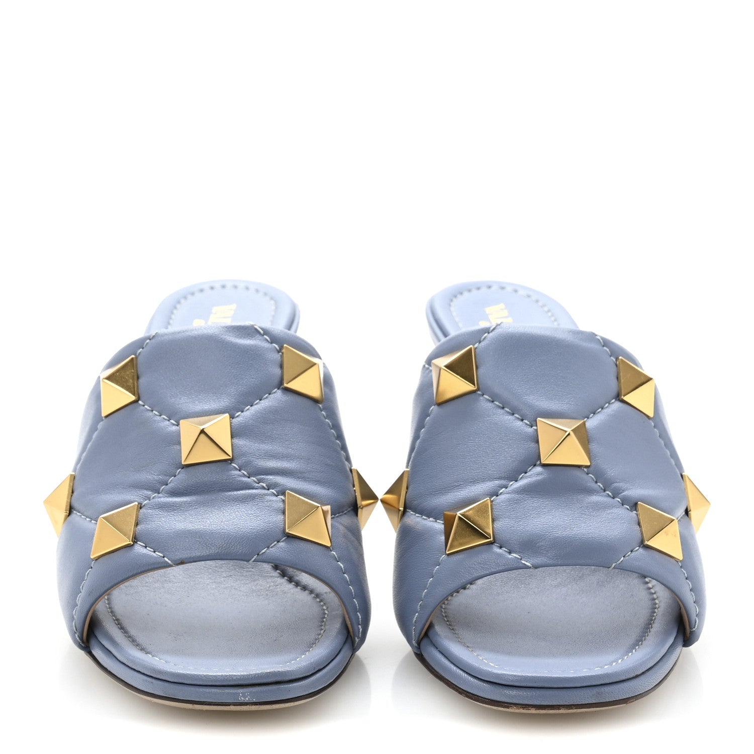Valentino Garavani Nappa Quilted Roman Stud 65mm Slide Sandals 38 Azure 3 of 11