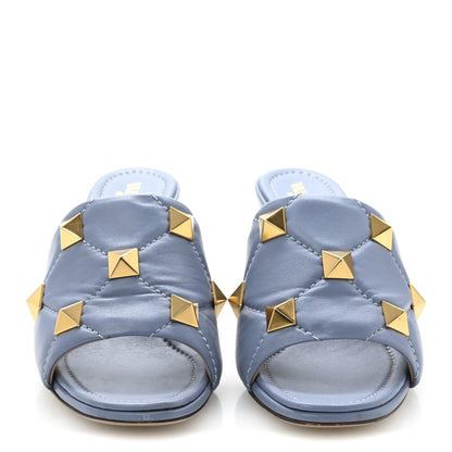Valentino Garavani Nappa Quilted Roman Stud 65mm Slide Sandals 38 Azure 3 of 11