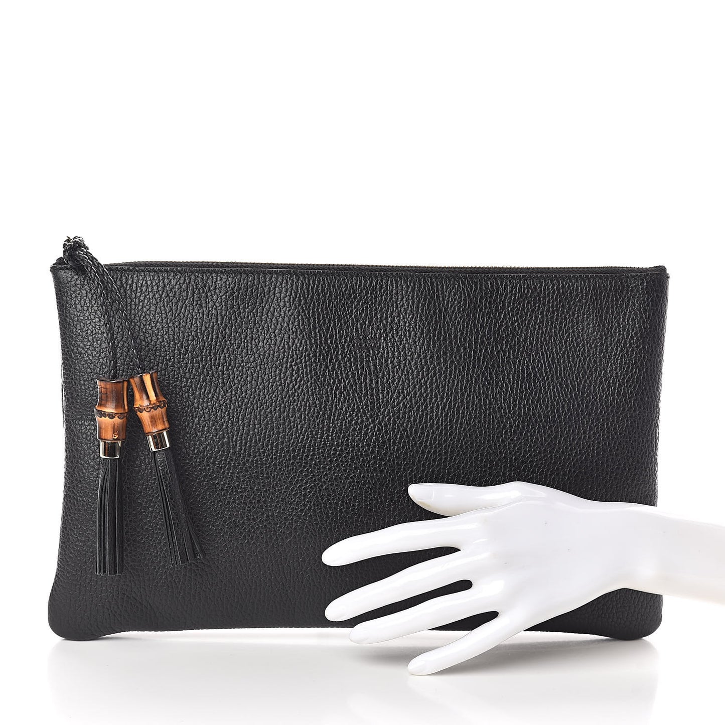 Pebbled Calfskin Large Bamboo Clutch Black