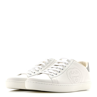 Gucci Calfskin Interlocking G Perforated Womens Ace Sneakers 38.5 White Grey Sky 4 of 10