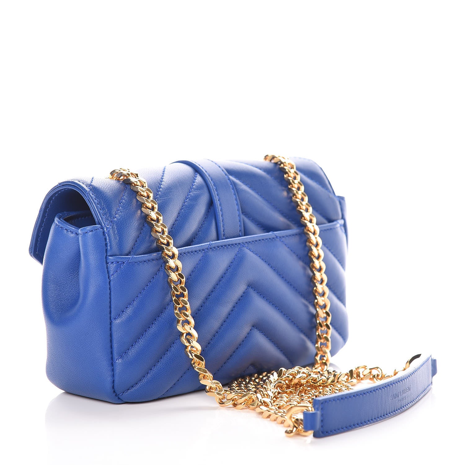 Saint Laurent Sheepskin Matelasse Chevron Monogram Classic Baby Chain Bag Blue Majorelle 3 of 12