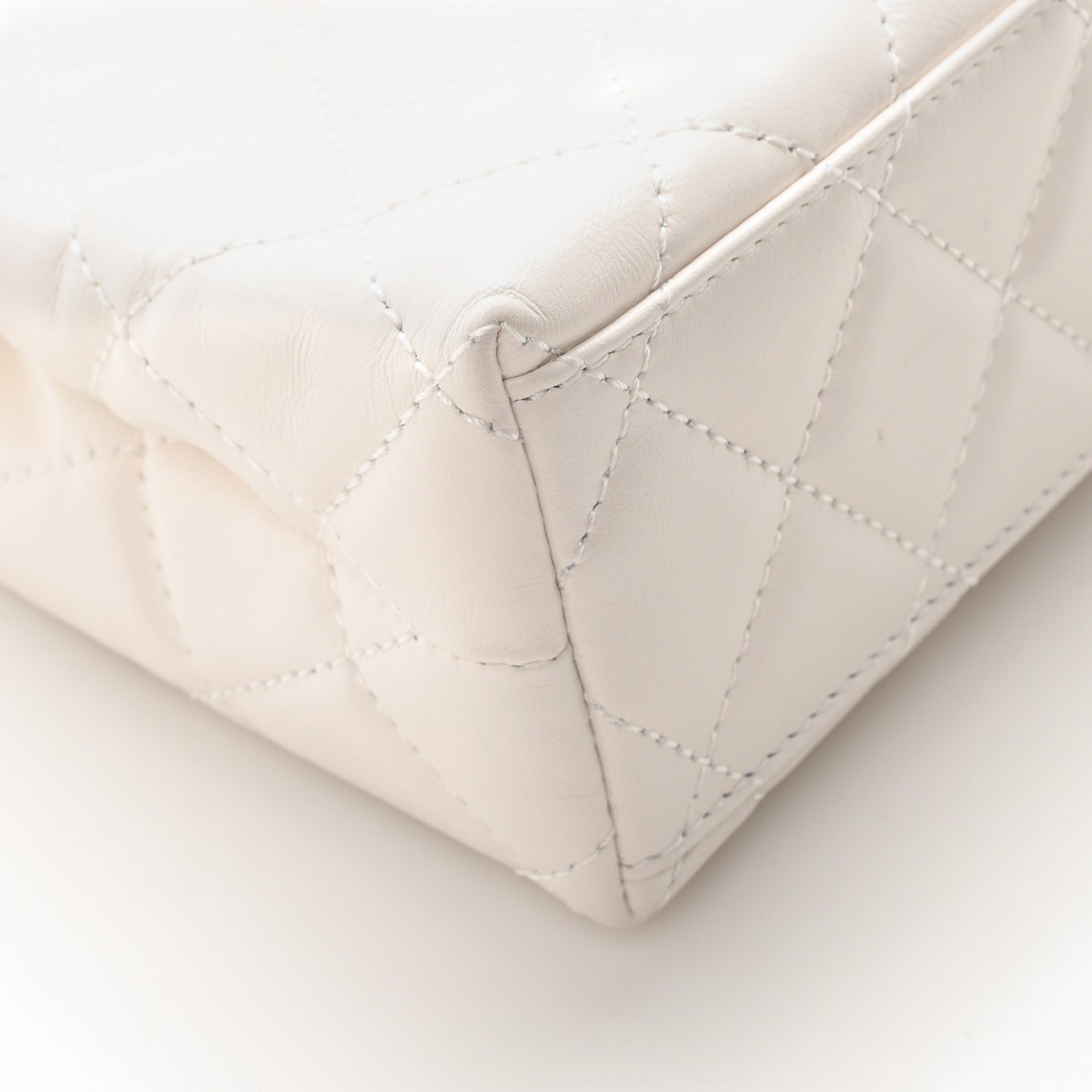 Shiny Aged Calfskin Quilted Nano Kelly Shopper White