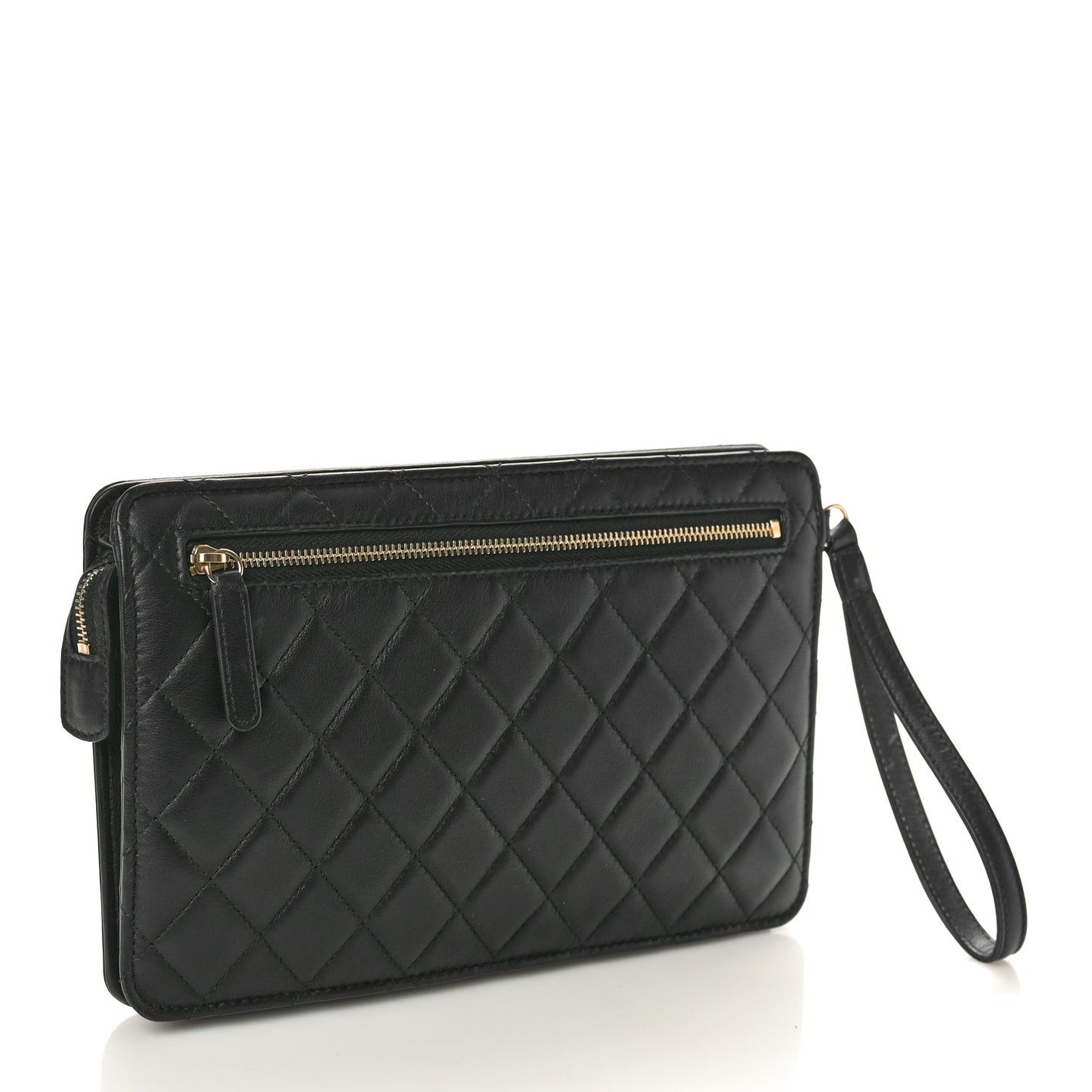Lambskin Quilted Wristlet Clutch Black