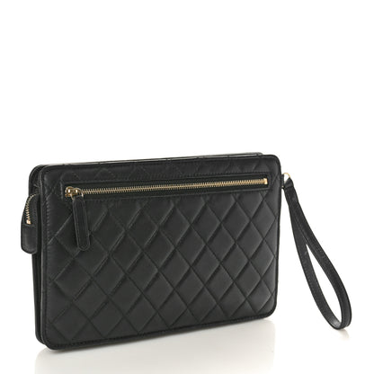 Chanel Lambskin Quilted Wristlet Clutch Black 3 of 9
