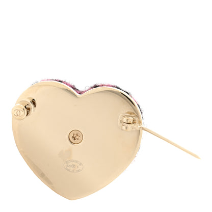 Chanel Tweed CC Heart Brooch Pink Black Gold 4 of 5