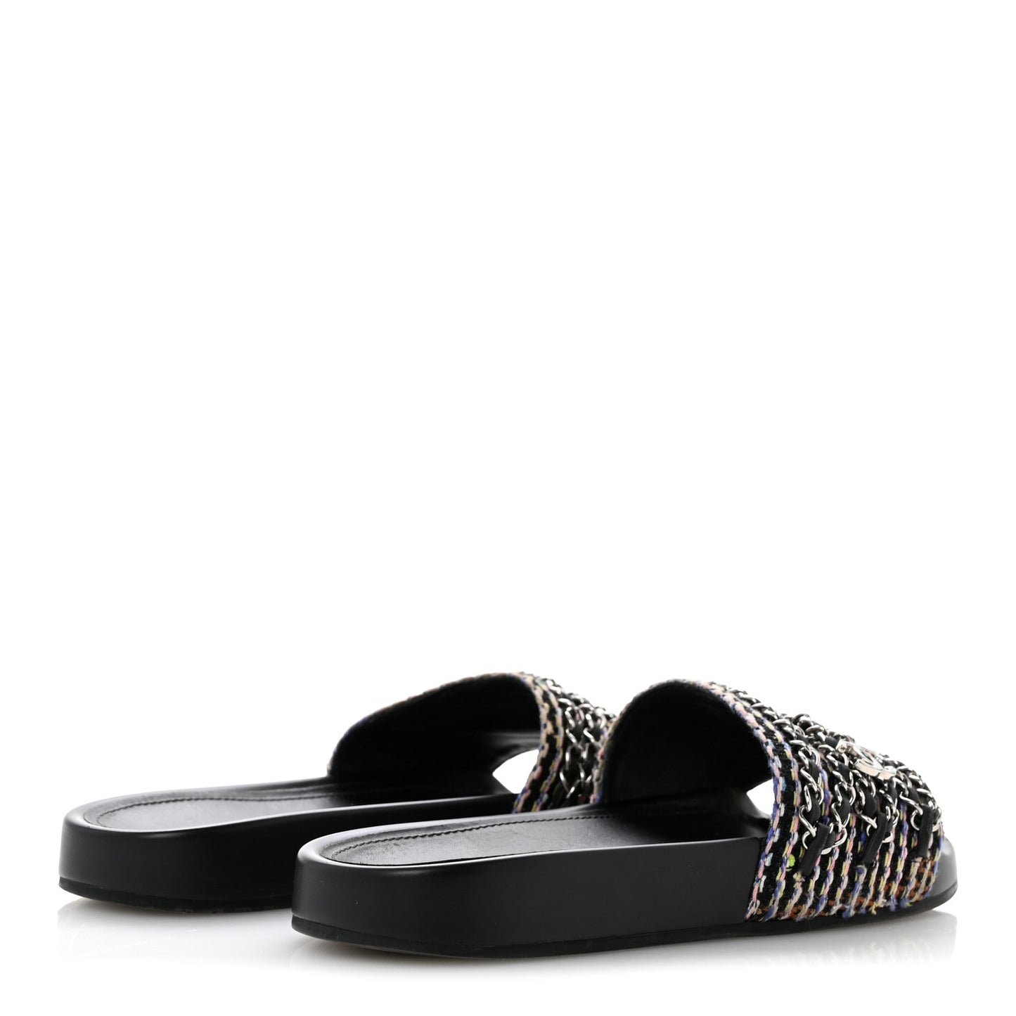Satin Canvas Chain Slides Sandals Flats 37.5 Marine