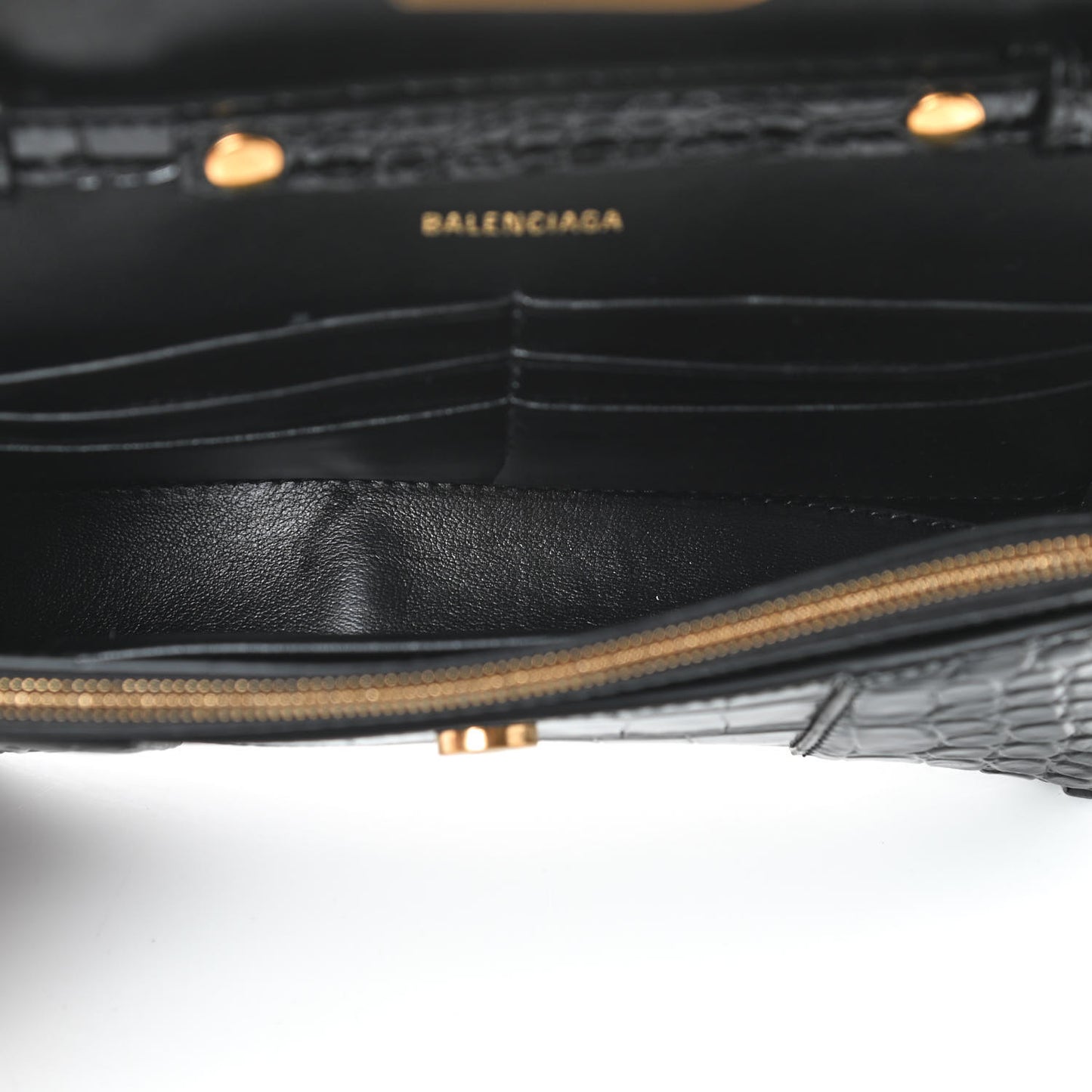 Shiny Calfskin Crocodile Embossed Hourglass Chain Bag Black