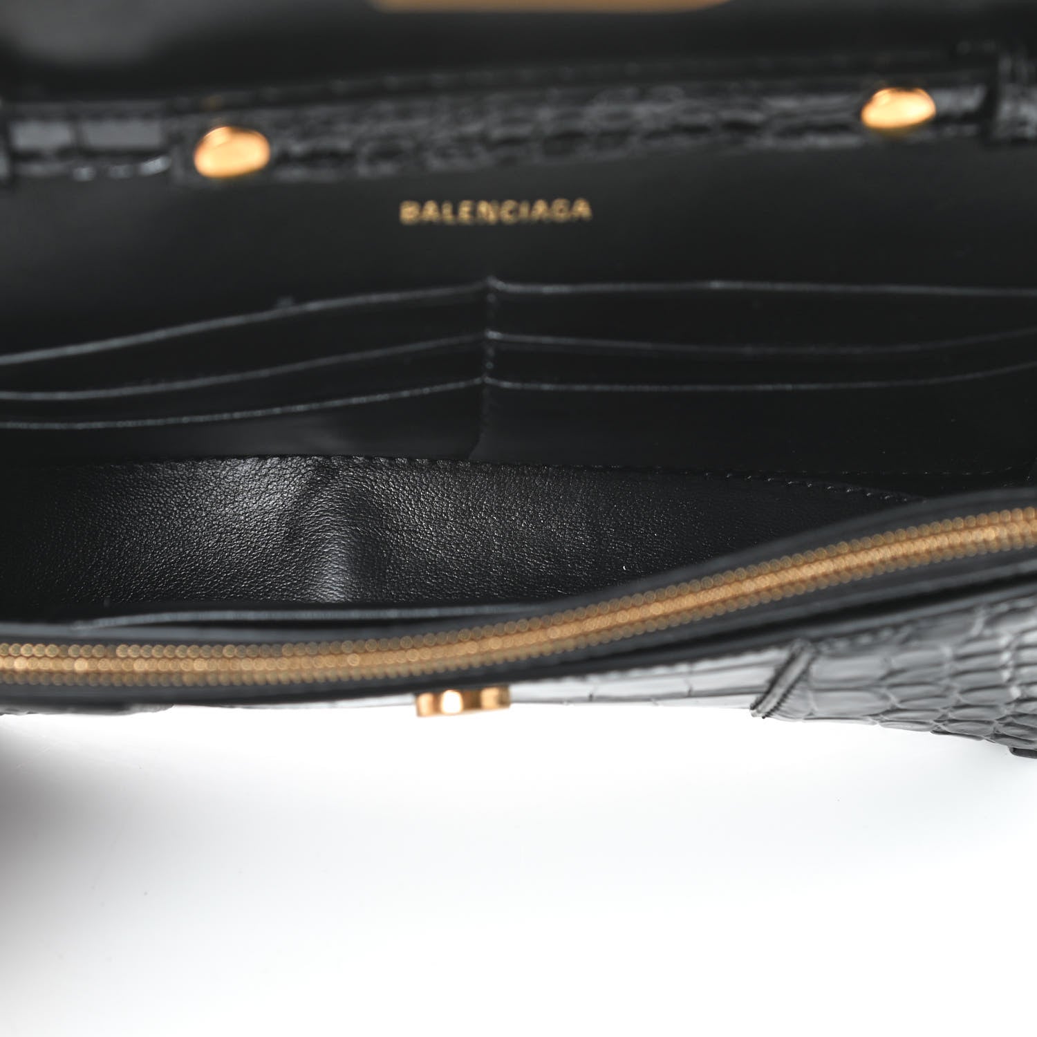 Balenciaga Shiny Calfskin Crocodile Embossed Hourglass Chain Bag Black 5 of 8