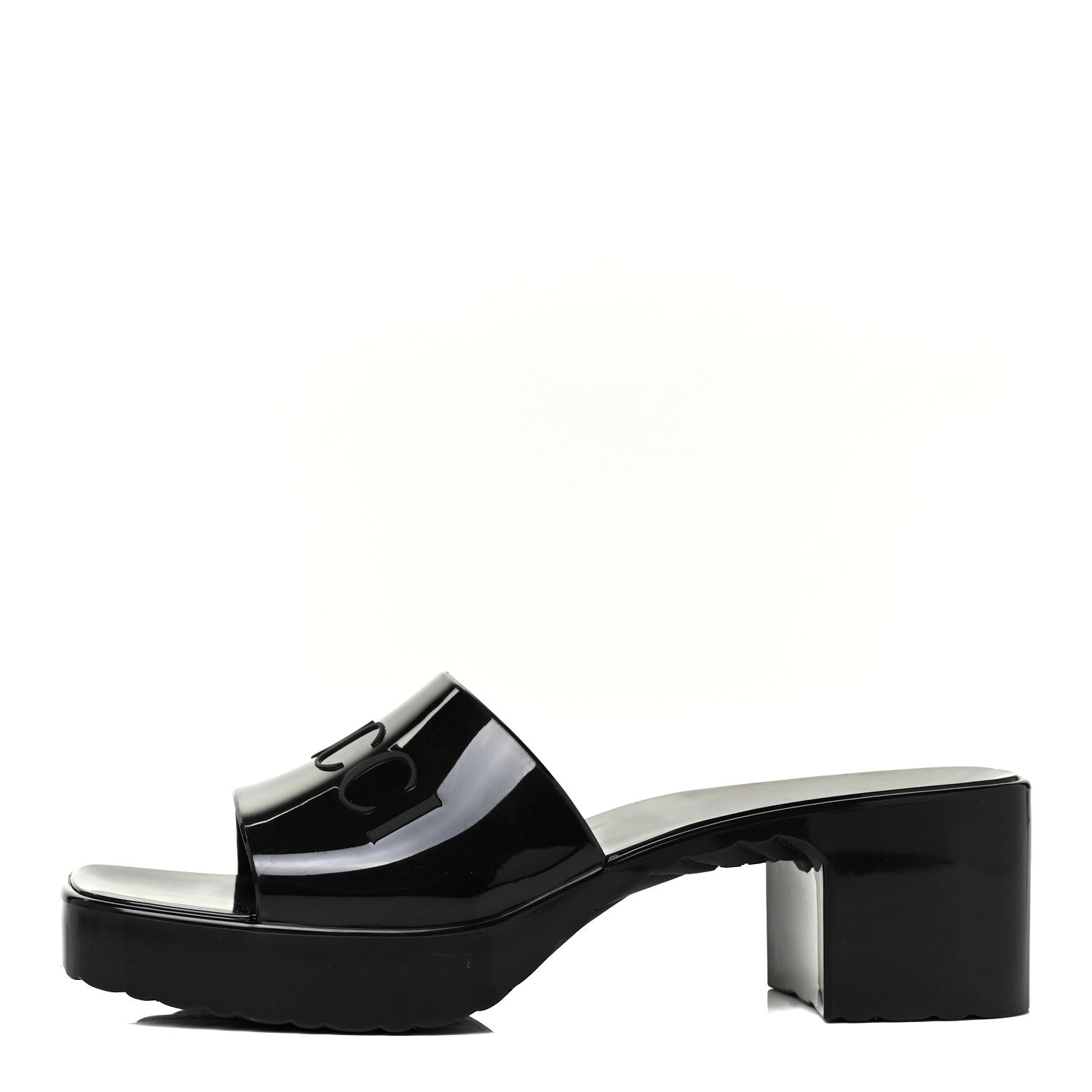 Gucci Rubber Gucci Logo Womens Platform 20/60mm Slide Sandals 36 Black 1 of 7