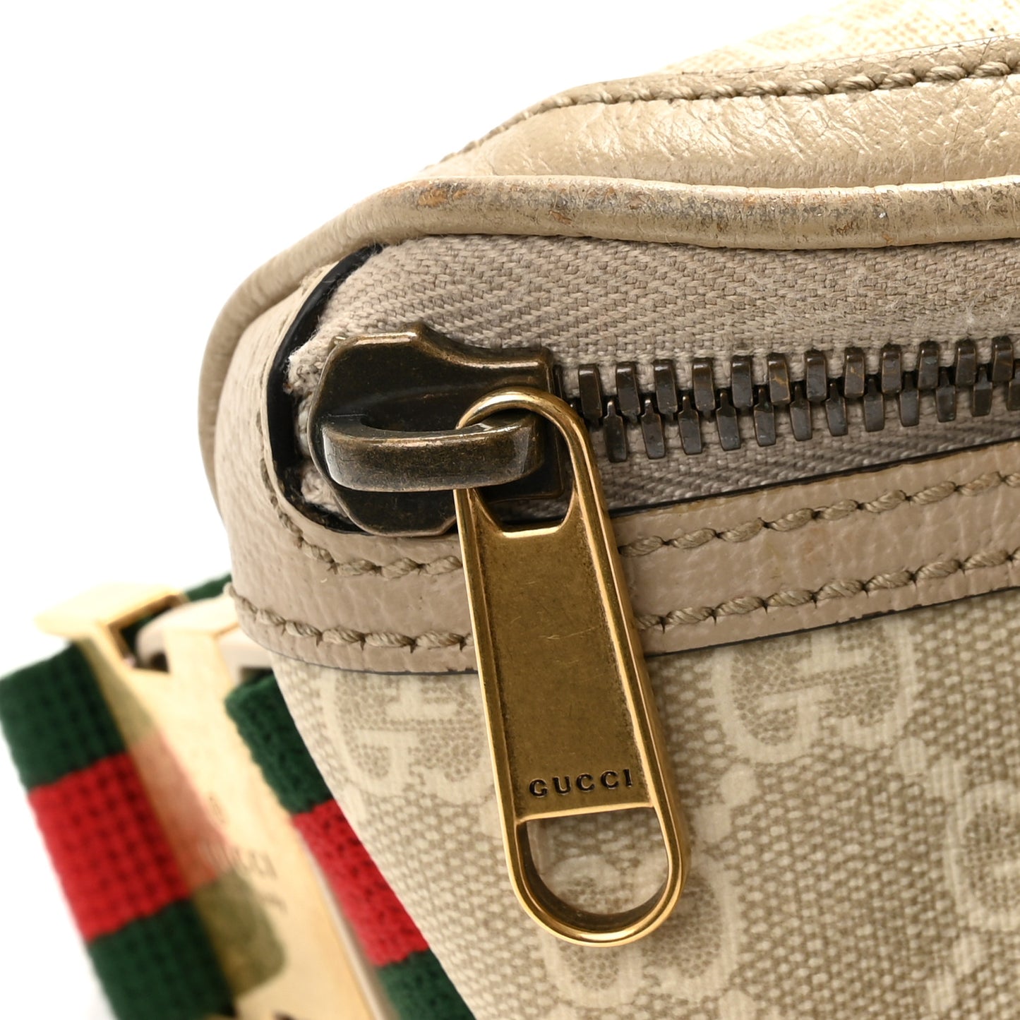 GG Supreme Monogram Textured Calfskin Web Retro Interlocking G Belt Bag Beige Mystic White Oatmeal