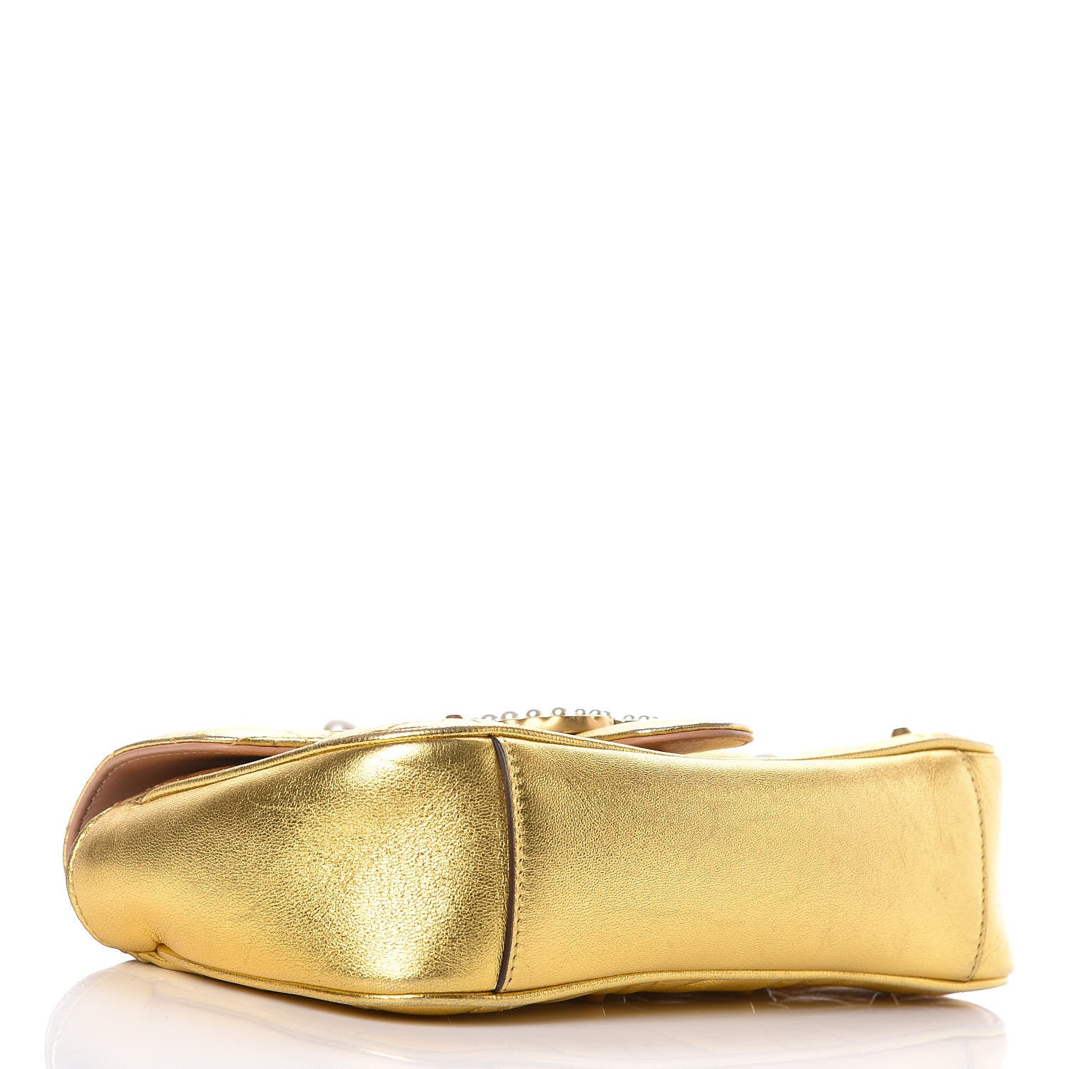 Gucci Metallic Calfskin Matelasse Studded Mini Pearly GG Marmont Shoulder Bag Gold 5 of 11